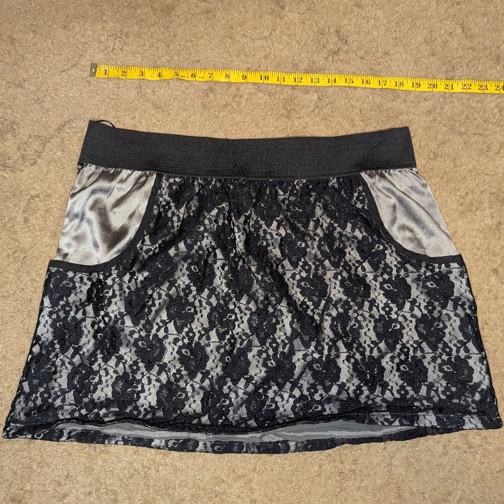 3x Gray Satin and Black Lace Miniskirt with wide elastic waistband